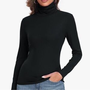 Women's Slim Fit Lightweight Turtleneck in Black - Size XL